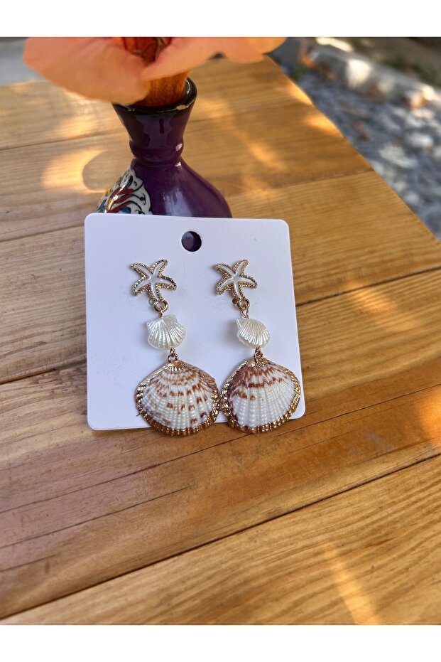 Dangle Earrings with Starfish & Seashell Figures – Stylish Summer-Themed Design