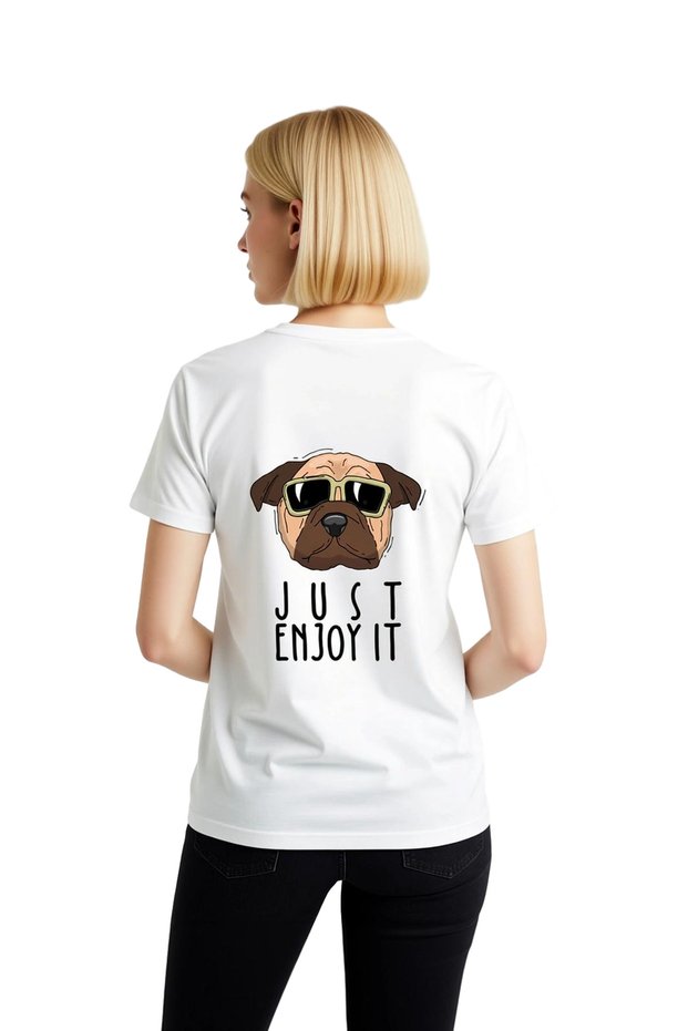 Women's T-Shirt with Dog Motif Printed with Sunglasses