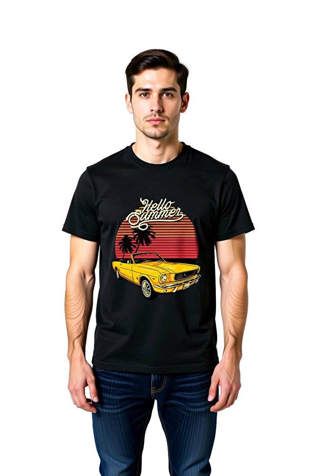 Men's Retro Automobile Graphic Printed Short Sleeve T-Shirt Summer Theme Nostalgic Design Casual Comfortable