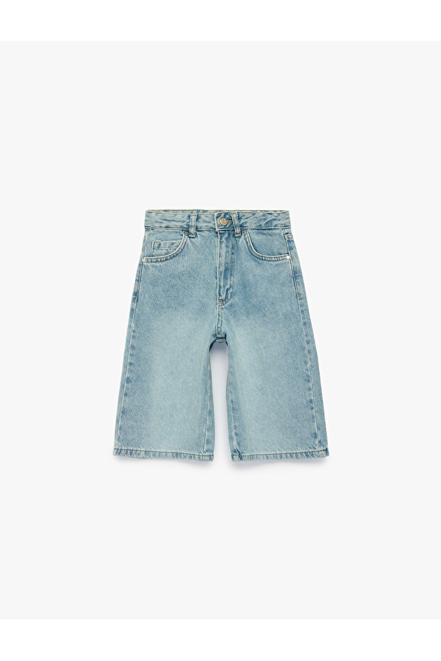 Loose Fit Cotton Denim Bermuda Shorts with Pocket Detail