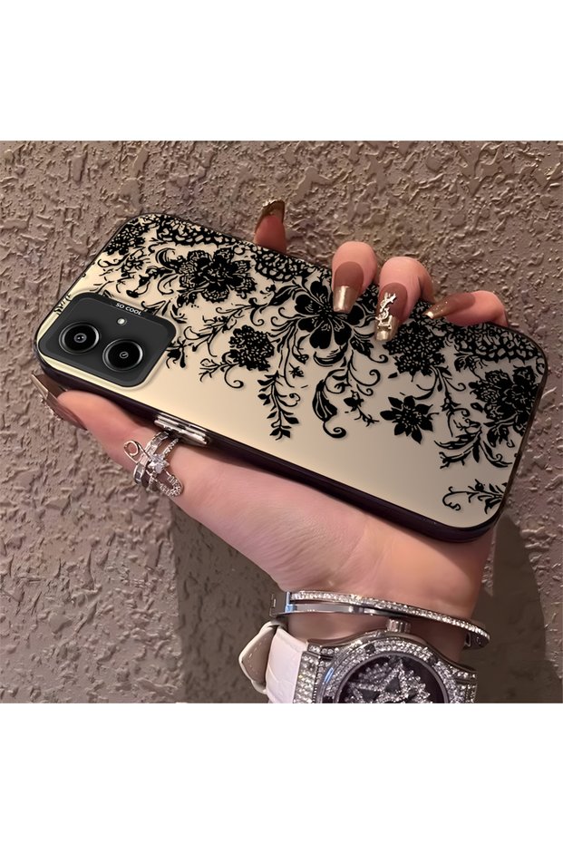 Samsung Galaxy A06 4G/5G Compatible Elegant Black Lace Flower Pattern Case, High Quality Case