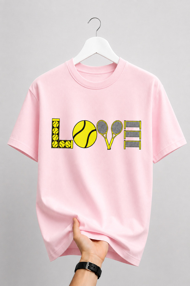 Unisex Oversize Tennis Printed T-Shirt 100% Cotton Tennis Themed Comfortable Fit Short Sleeve T-Shirt
