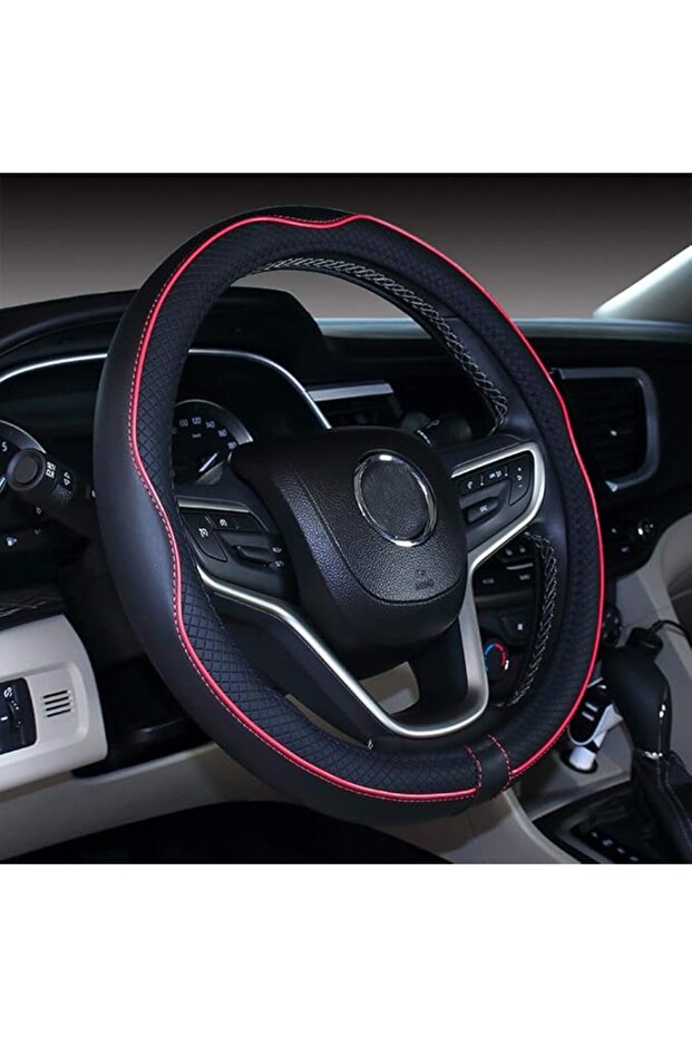 Microfiber Leather Car Medium Steering Wheel Cover (14.5''-15'',Black Dark Blue)
