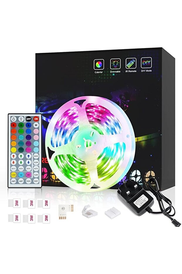 شريط إضاءة LED RGB 5050 مع جهاز تحكم عن بعد، 5 أمتار