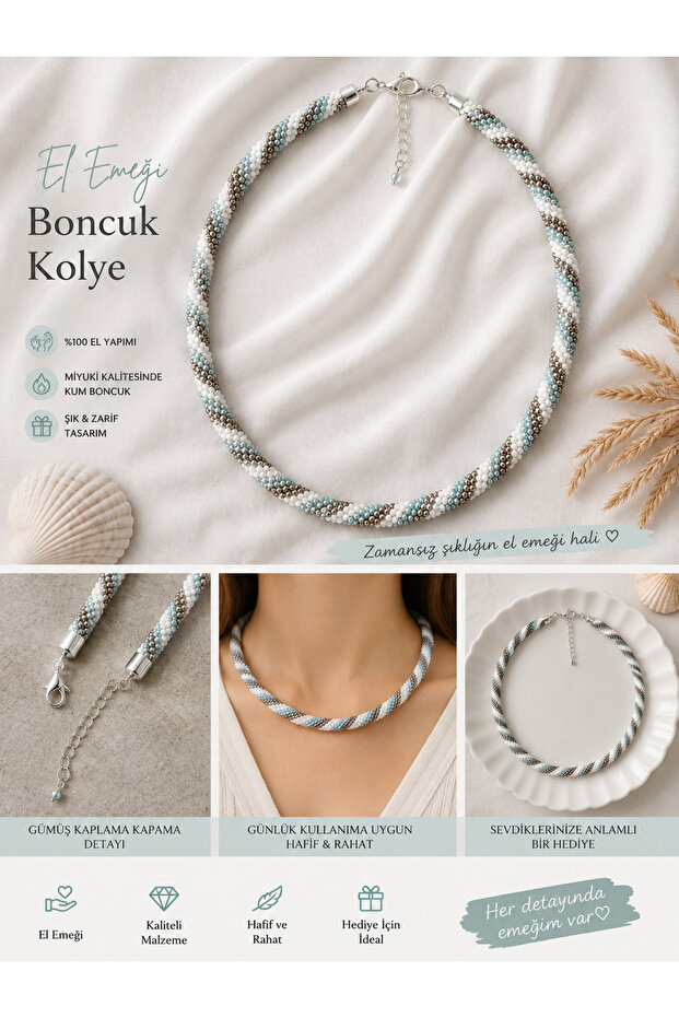 Handmade Turquoise White Bead Necklace – Knitting Design