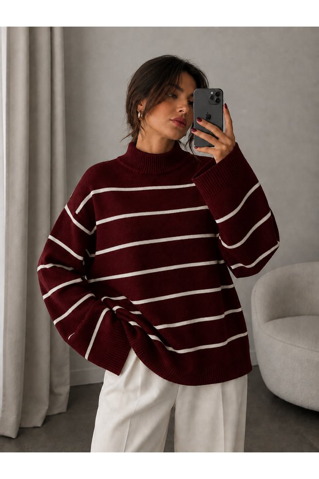 Women's Loose Striped Knitwear Sweater Oversize Modern and Stylish Winter