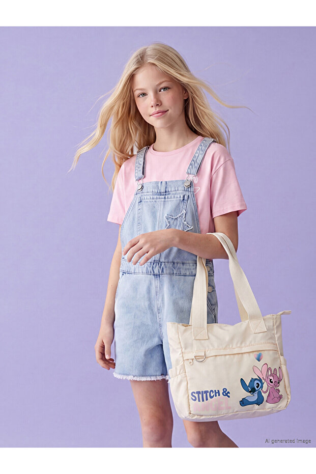 Lcw Accessories Ecru Stitch and Angel Printed Girls' Shoulder Bag