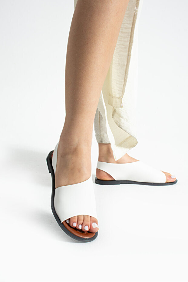 Women's White Skin Thick Single Strap Open Edge Thin Sole Daily S Sandals Stc1275