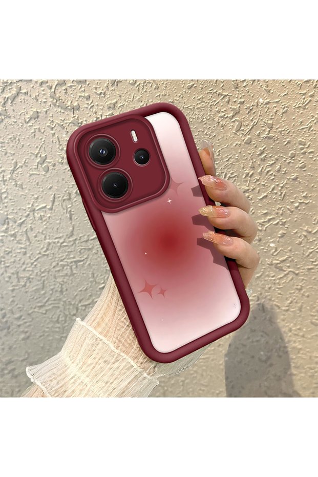 Redmi Note 14 4g Compatible Burgundy Blur Gradient Star Pattern Silicone Case