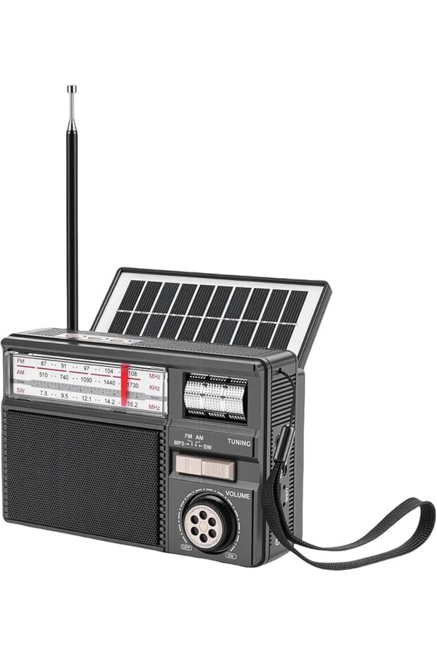 راديو محمول AM FM SW مع مكبر صوت بلوتوث، بطارية 1200 مللي أمبير قابلة للشحن بالطاقة الشمسية مع منفذ USB وذاكرة C