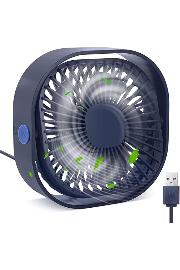 مروحة مكتبية تعمل بـ USB، بثلاث سرعات قابلة للتعديل، صغيرة الحجم، محمولة، هادئة، تدور 360 درجة.