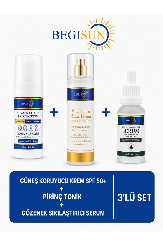 3-Piece Skin Care Set – Spf 50+ Sunscreen + Rice Tonic + Pore Tightening Serum