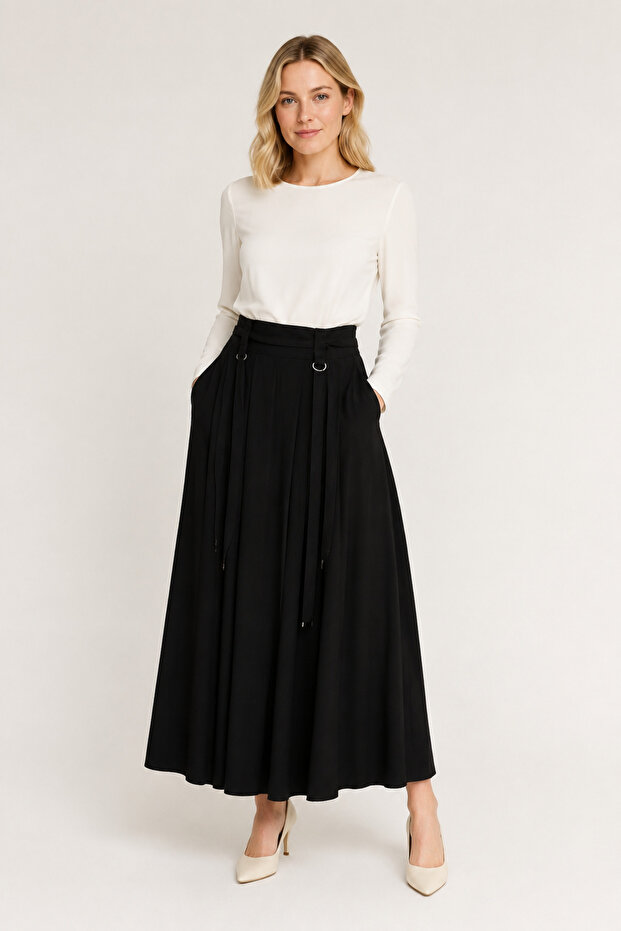 Segmented Flared Black Skirt 4880