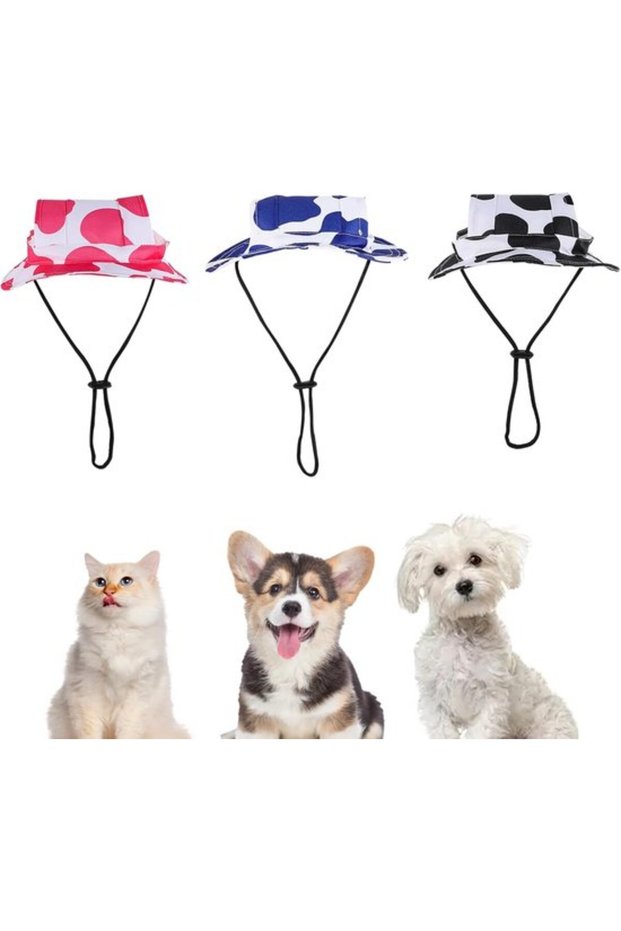Dog Baseball Cap - 3 Adjustable Sun Visors Outdoor Sports for Cats and Small Dogs Cow Pattern