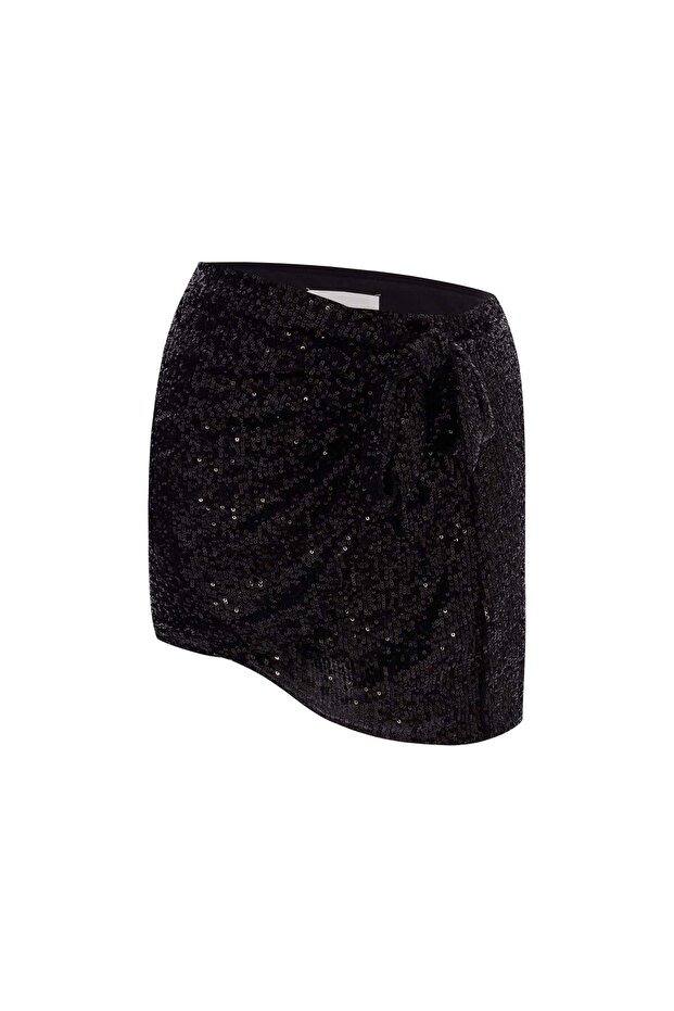 Pippa Sequined Mini Wrap Skirt Black