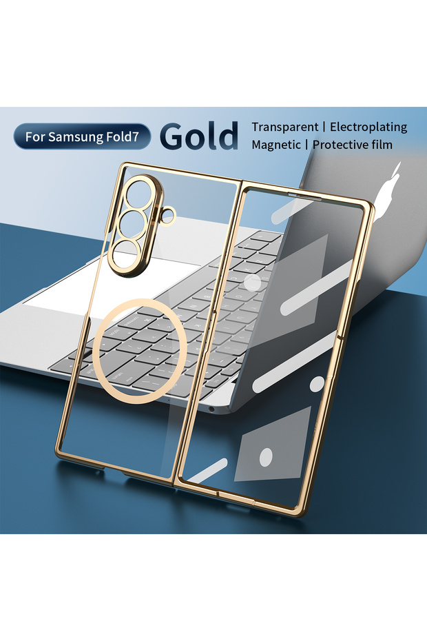 Galaxy Z Fold7 gold Magnetic Clear Transparent PC+TPU Phone Case for Galaxy Z Fold 8 Ultra 7/6/5/4 w