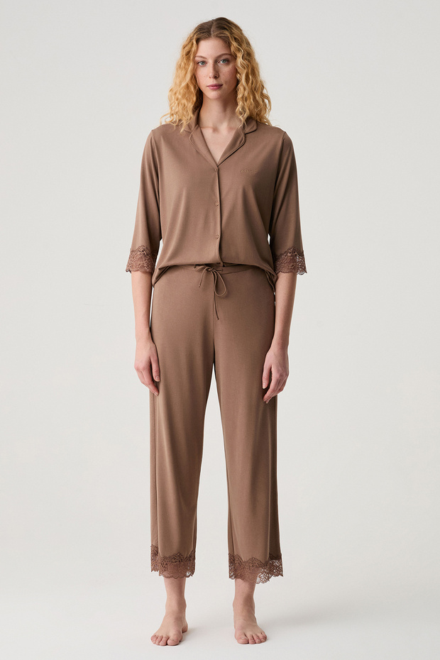 Lace Detailed Viscose Shirt Set