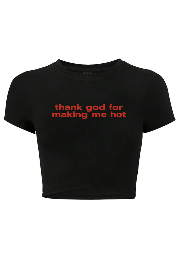 Women's Thank God for Making Me Hot Crop Black