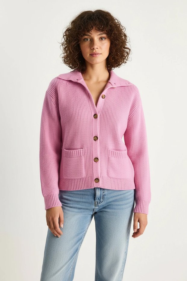 Women's Thessaloniki Knitted Pocketed Knitwear Powder Cardigan