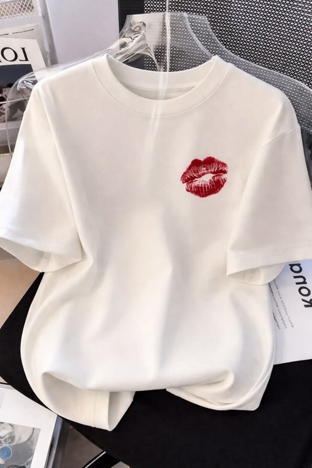 Kiss Lip Print Cotton Oversize T-Shirt