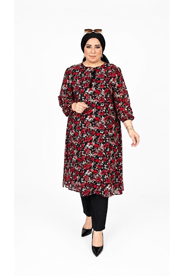 Women's Large Size Crispy Pattern Drawstring Tunic