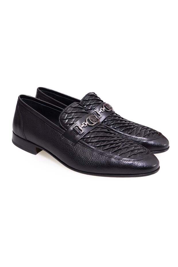 Black Color Laceless Genuine Leather Leather Sole Men's Shoes