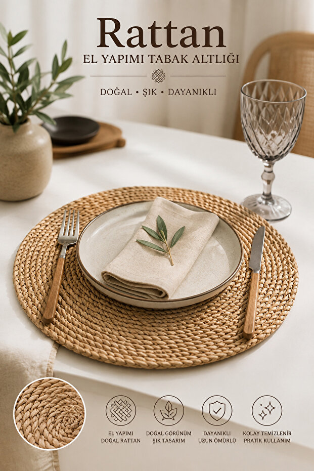 Handmade Rattan American Service Wicker Plate Mat Round Tableware Presentation Table Decoration 1 Piece