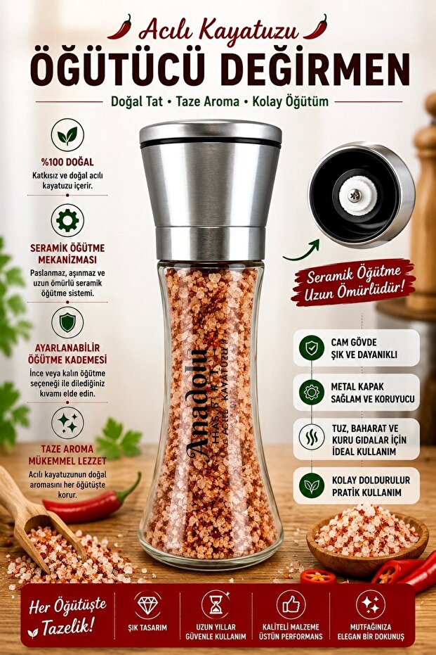 Ceramic Pepper and Spice Mill Grinder with Metal Head 235Gr- (Salt Mill)