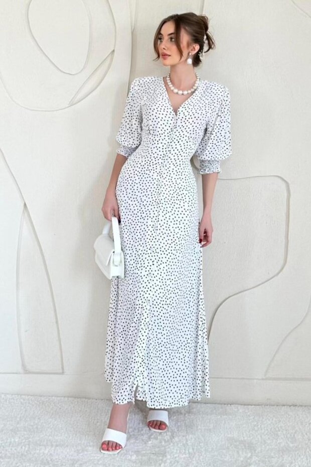 White Back Waist and Sleeve Gimped Dress