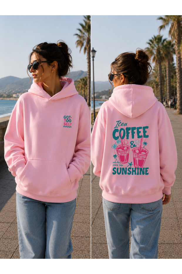 Icea Coffee White Kangaroo Pocket Hooded Sweatshirt Hoodie