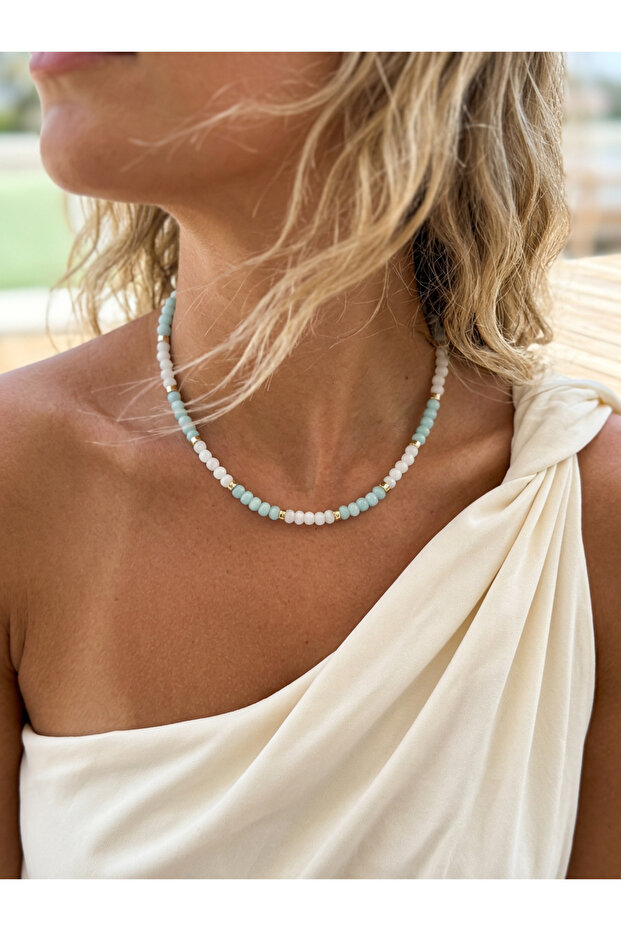 White & Blue-Green Cat's Eye Necklace