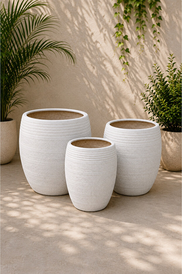 Classic White Groove Planter - SET 3PCS