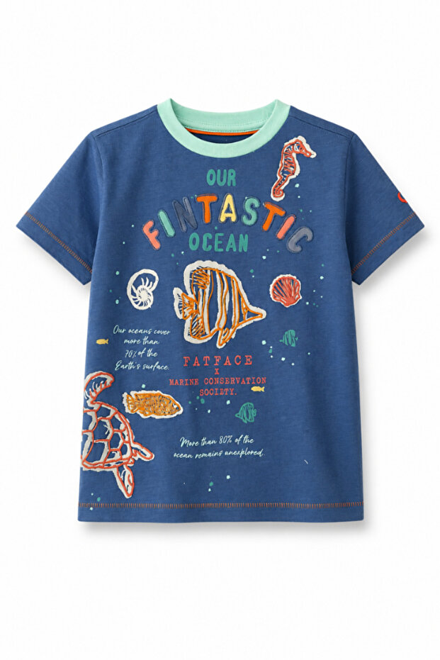 Boy's Sea-Themed Embroidered T-Shirt Blue
