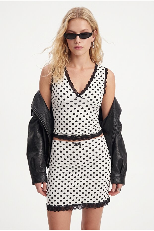Women's Tinydots Polka Dot White Top and Bottom Set