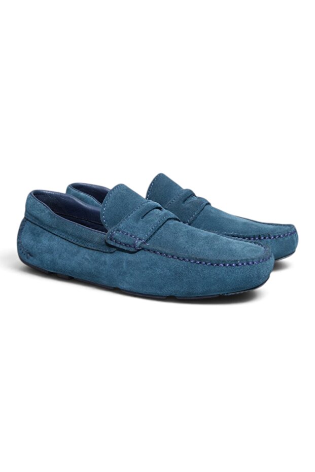 Parlement Blue Color Laceless Genuine Leather Men's Shoes