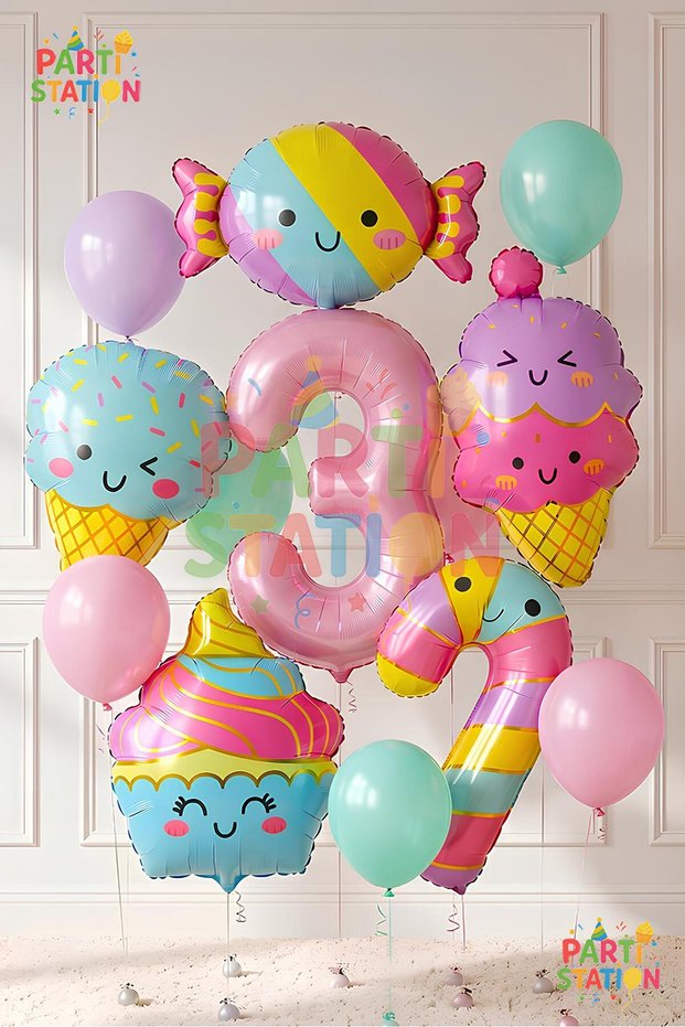 Cupcake Ice Cream 3 Years Old - 12 Piece Balloon Set Candy Ice Cream Candy Balloon Ice Cream Concept Birthday Balloon Set