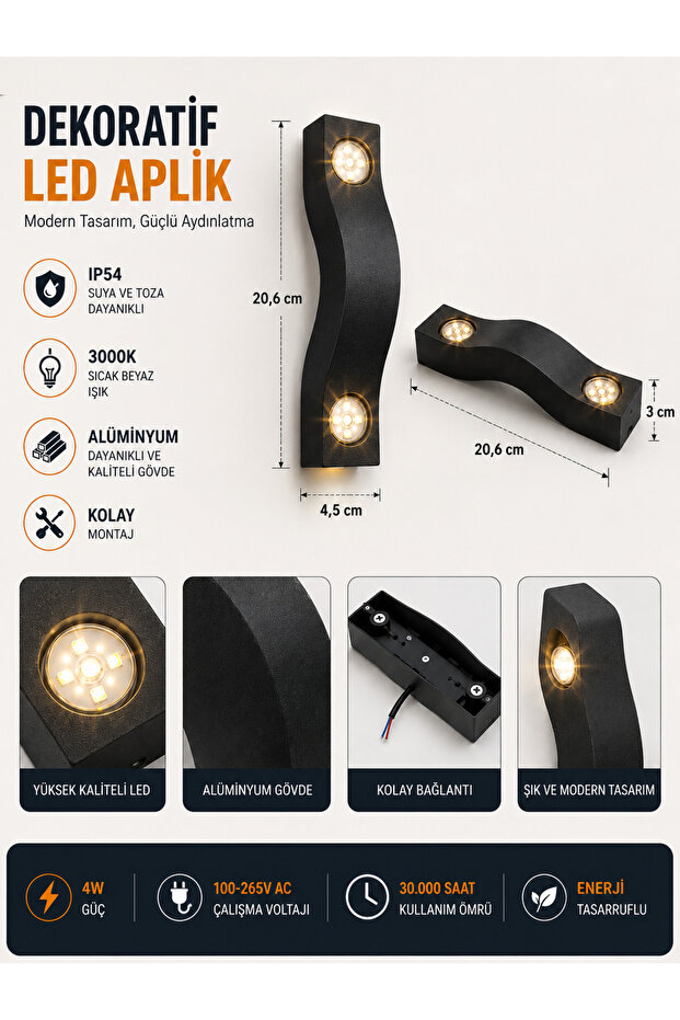 Ah07-07501 Decorative Led Sconce 4W 3000K Black Aluminum