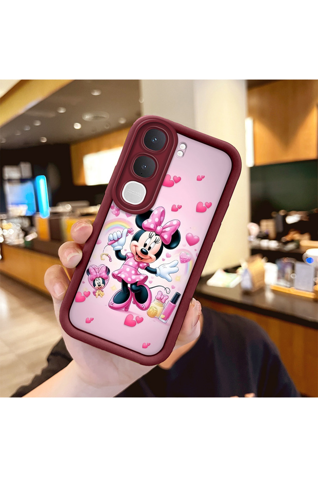 Vivo Y21D Compatible Case Camera Protector Minnie Pattern Maroon Lover Couple Silicone Phone Case