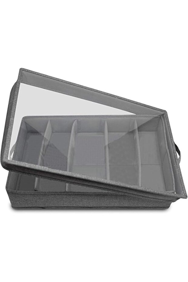 Flatware Storage Box, Silverware Storage Case with PVC Lid and Handles, 5 Compartment Silverware Box for Cutlery, Silverware Holder with Adjustable Dividers for Home and Outdoor