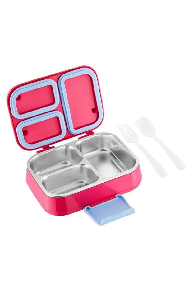 Stainless Steel Leakproof Bento Box for Kids, Double Layer 3 Compartment Container, 304 Stainless Steel Lunch Box for School and Office (Red)