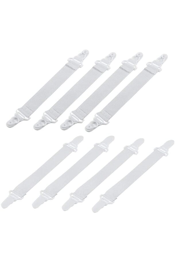 Excefore Bed Sheet Clip, 8 Pcs Adjustable Straps Sheet Holder Elastic Fasteners Clips for Bed Corner/Mattress Sheet/Couch mat/Straps/Crib/Ironing Board (White)