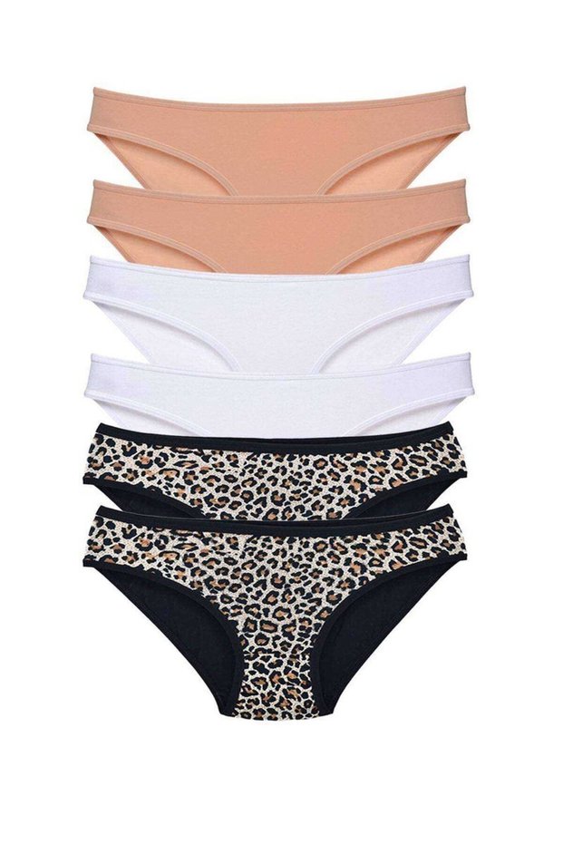 Glb-Stl41414 6 Pieces Lycra Women's Slip Panties Leopard Skin White