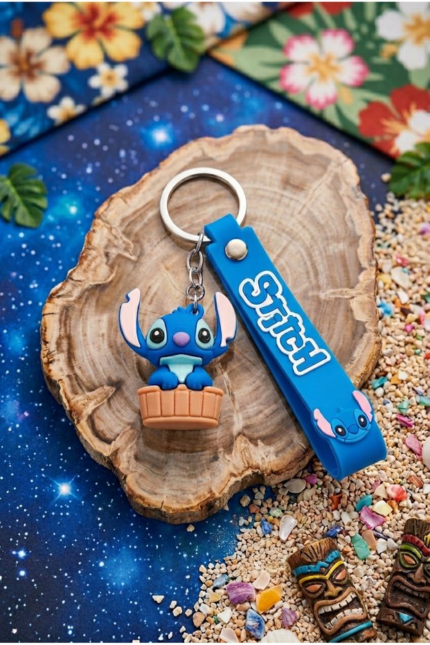 Silicone Blue Keychain & Bag Charm with Cute Stitch Figure