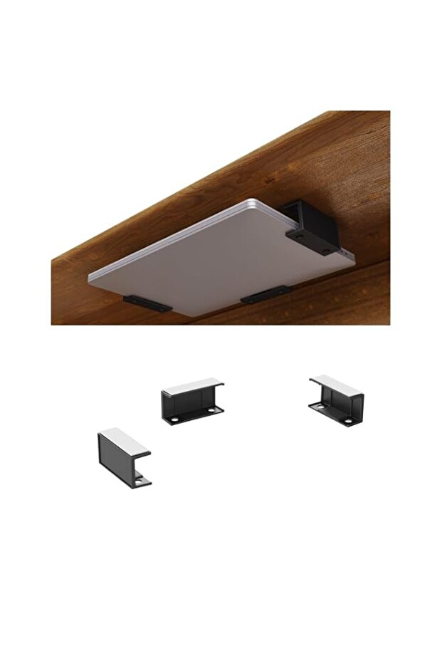 Under Desk Laptop & Router Holder (40mm Max), Universal, Wall Mount Bracket | Heavy Duty Space Saving Storage Rack for Keyboard, Cable Box, Network Switch, Mac Mini Organizer