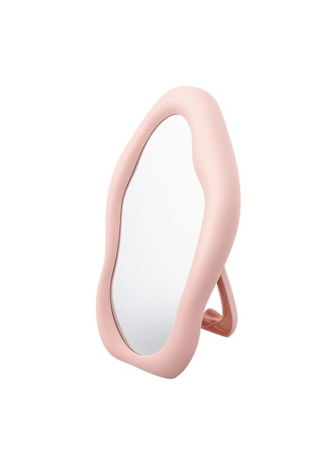 Portable Cloud-Shaped Makeup Mirror 7x10 Inch – Folding ABS Plastic Vanity Mirror for Travel, Tabletop, Shower Use – 3-in-1 Standing, Hanging & Handheld Compact Beauty Mirror (Pink)