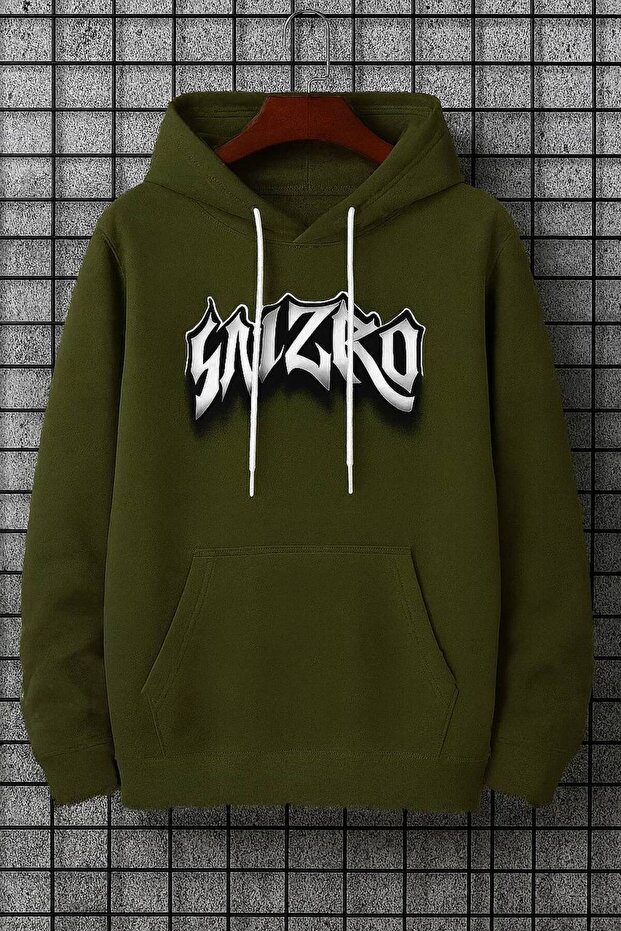 Unisex Oversize 3 Thread Yarn Kangaroo Pocket Printed Hooded Sweatshirt with "Graffiti Written" Design