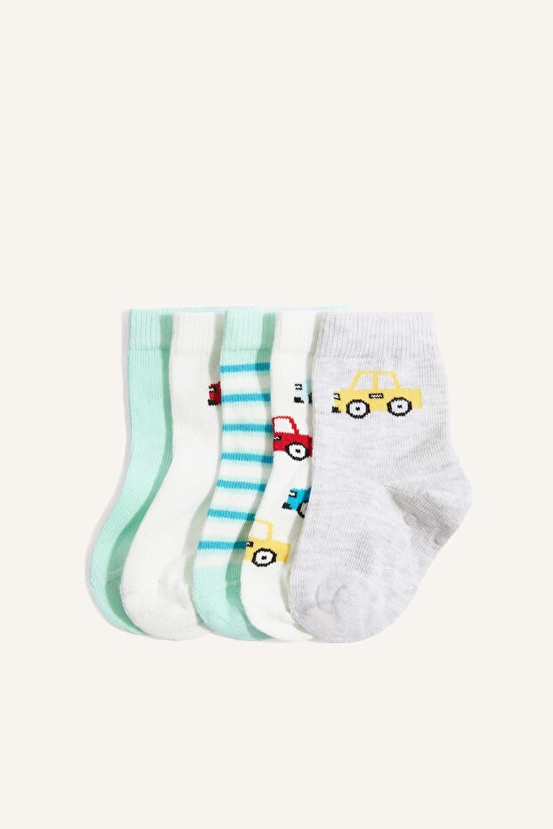 Car Patterned Seamless 5-Piece Cotton Long Socks for Baby Boy H9184A5Ns