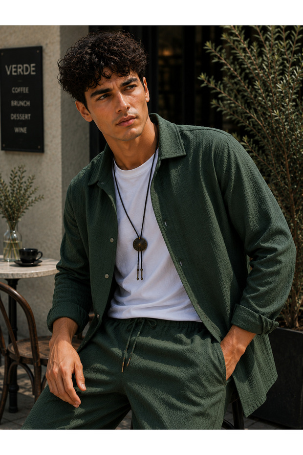 Men's Long Sleeve (Shirt and Trousers) Wrinkled Loose-Fit Suit