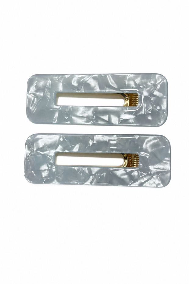 Marble Pattern Light Gray Rectangular Double Hair Clip Set - Stylish and Modern Hair Accessory