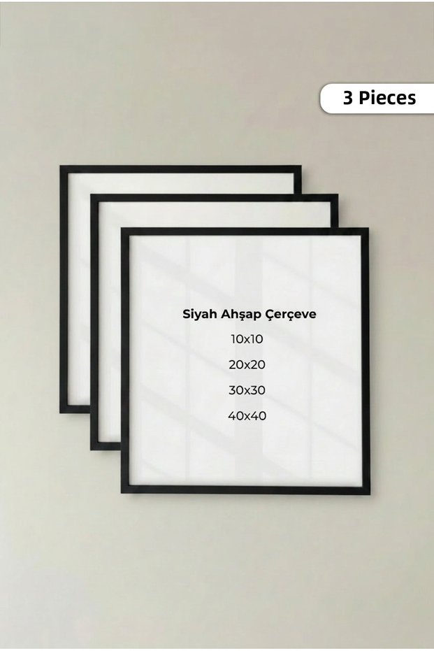 3 Pcs Square Puzzle Black Wall Painting – Poster and Photo Living Room Baby Room Wooden Wall Frame
